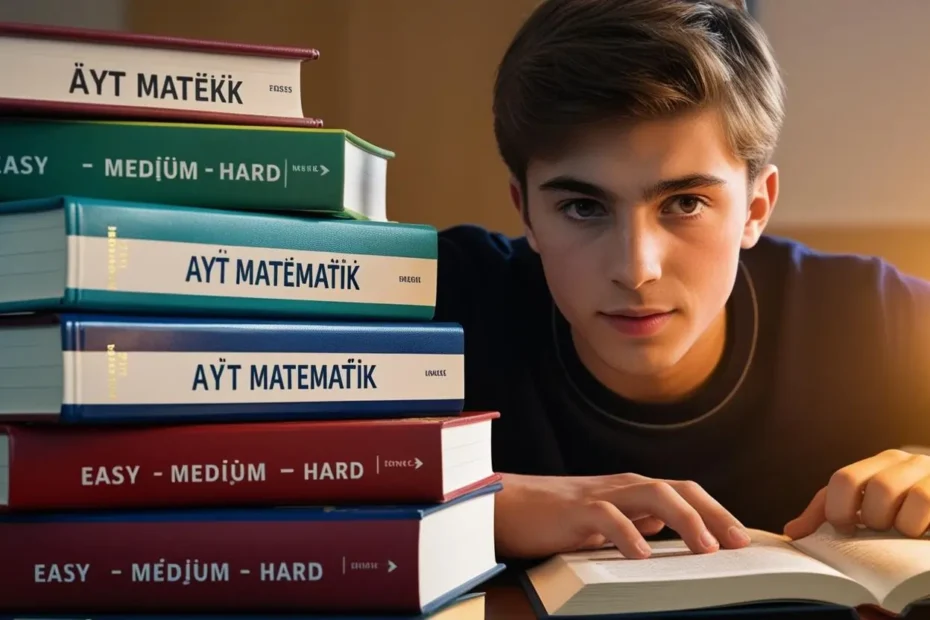 AYT matematik stratejileri ile hazırlanan öğrenci, AYT Matematik Hazırlık Kılavuzu ve seviyelere göre ayrılmış kaynak kitaplarla ders çalışıyor.
